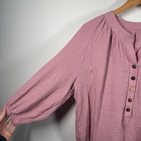 Womens Top Med Purple Gauze Oversized Chore Pocket Tie Detail Spring Lagenlook - Picture 6 of 9